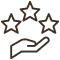 Évaluation de Qualité : Votre Café Noté avec des Étoiles Symbole d'évaluation de qualité : deux étoiles creuses encadrent une barre sombre verticale, anse de tasse en bas. Notation boisson ou café.